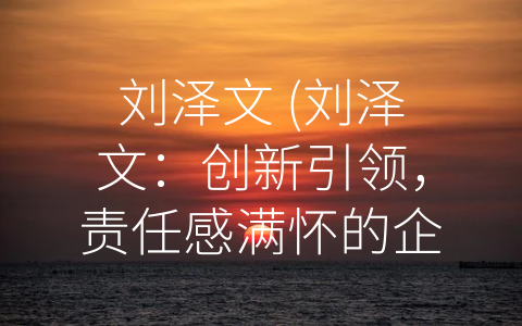 刘泽文 (刘泽文：创新引领，责任感满怀的企业领袖)