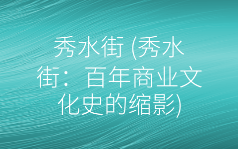 秀水街 (秀水街：百年商业文化史的缩影)