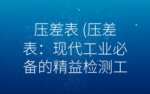 压差表 (压差表：现代工业必备的精益检测工具)