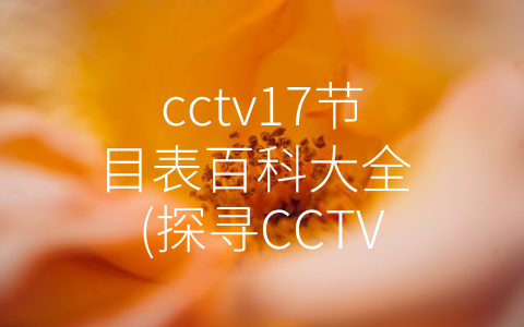 cctv17节目表百科大全 (探寻CCTV17频道的文化多彩世界)